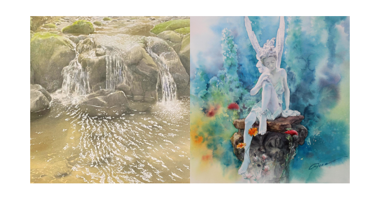水彩画「柿みのるころー白壁土蔵」 水彩画「柿実るころー白壁土蔵」