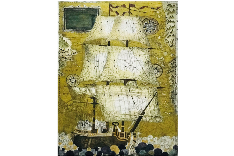 お値下げ不可です　坪内好子　象と帆船のコンポジション　金箔＋銅版画＋手彩色 koten.jpg?itok=D2brxCGT
